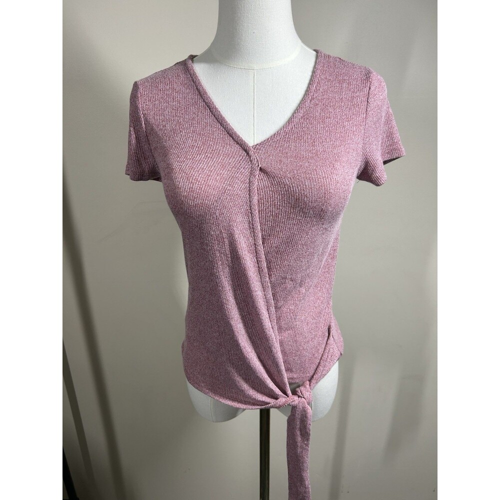 Pink Rose Womens Blouse Small Red Marled Crisscross Front NEW 169